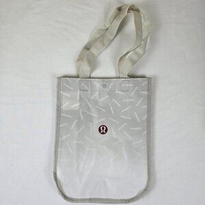 Lululemon White Reusable Tote Bag with Logo Double Handles Snap Top Closure